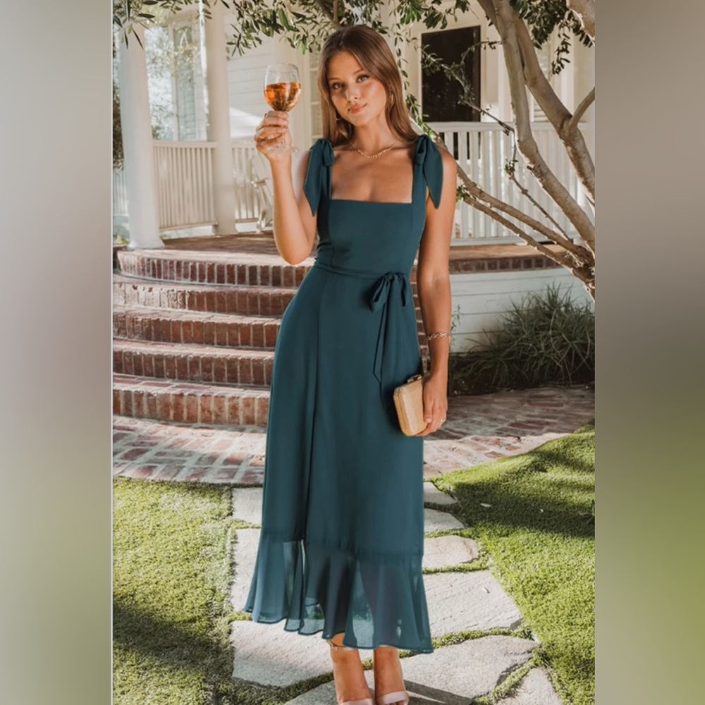 Show Me Your Mumu Claire Midi Dress, Emerald Chiffon, XS